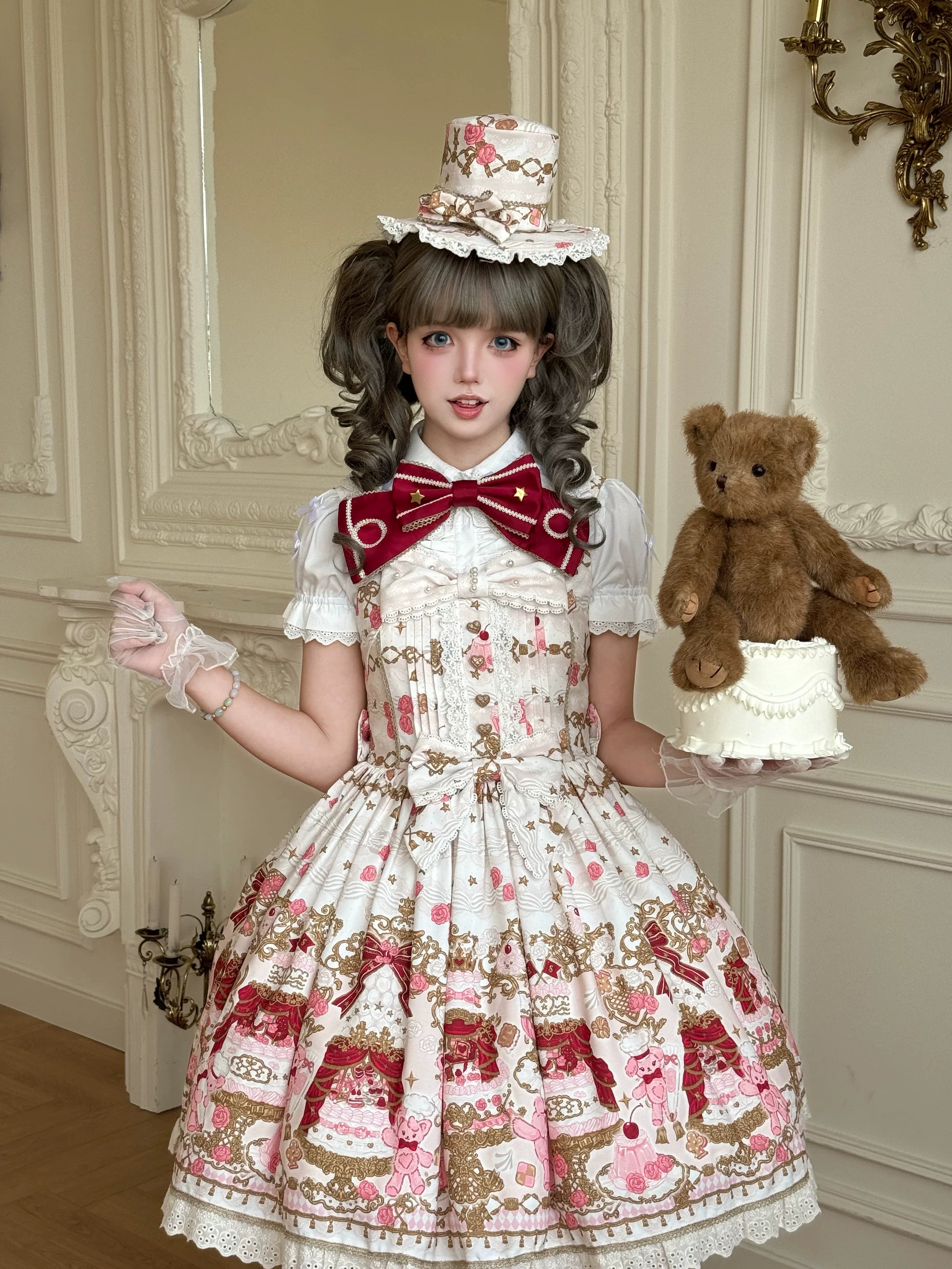 Sugar Festivaly - Kawaii Lolita JSK Dress, Cake & Bear Print 44540:811794