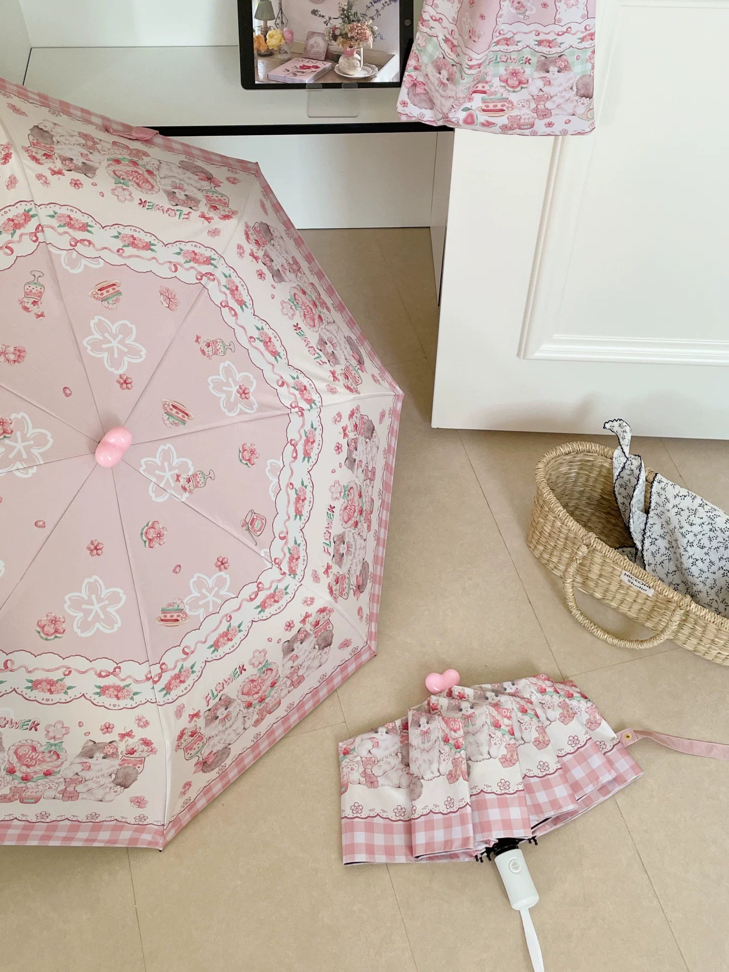 Foldable Printed UPF50+ Lolita Parasol with Black Coating 45587:853567