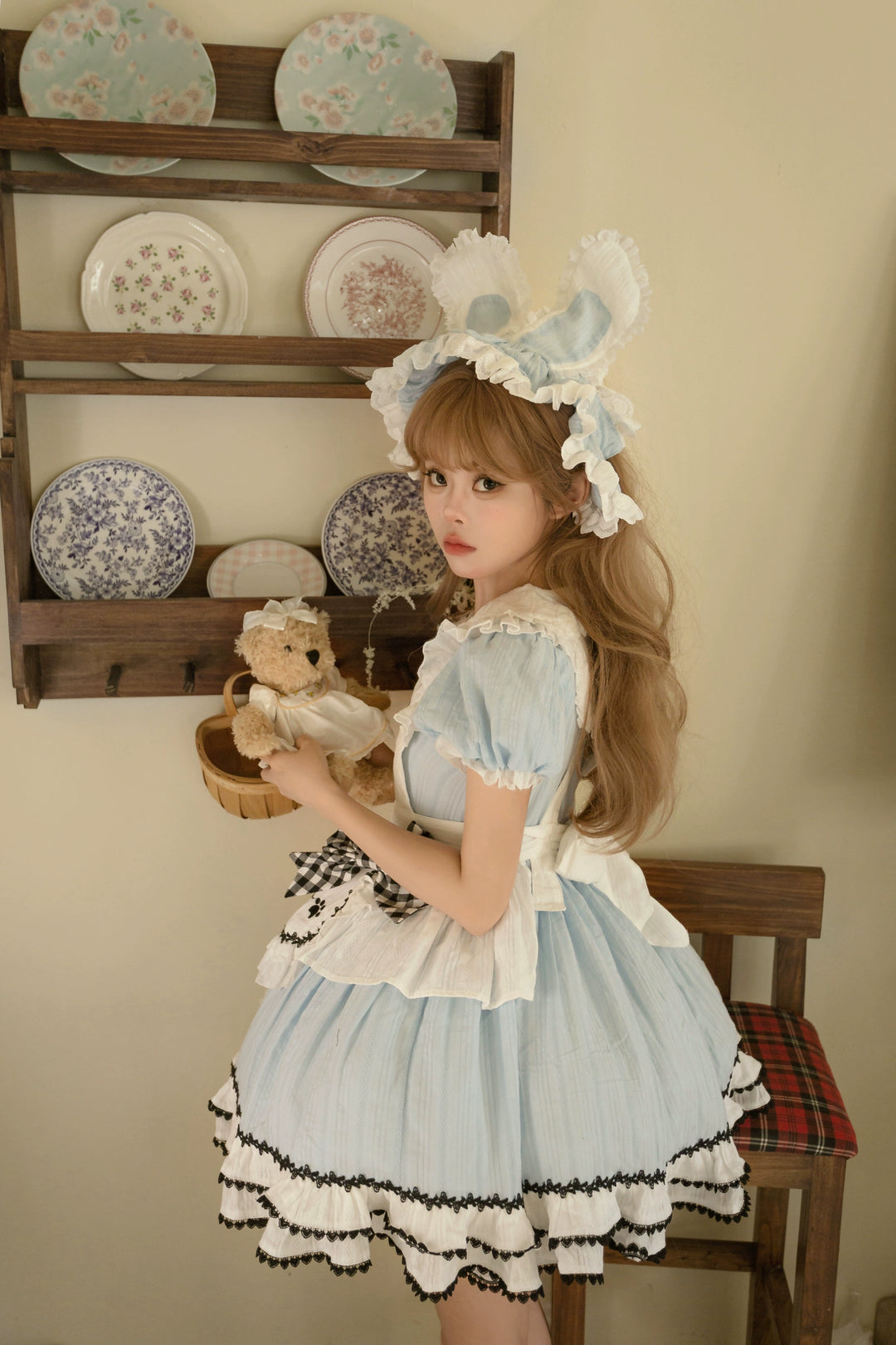 Cream doll~Kitten Maid~Twin Lolita OP Dress Cream Doll Maid OP S BNT - Blue 