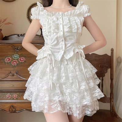 Sugar Girl~Daily Cotton Lolita Pant Skirt White Lace Leggings   