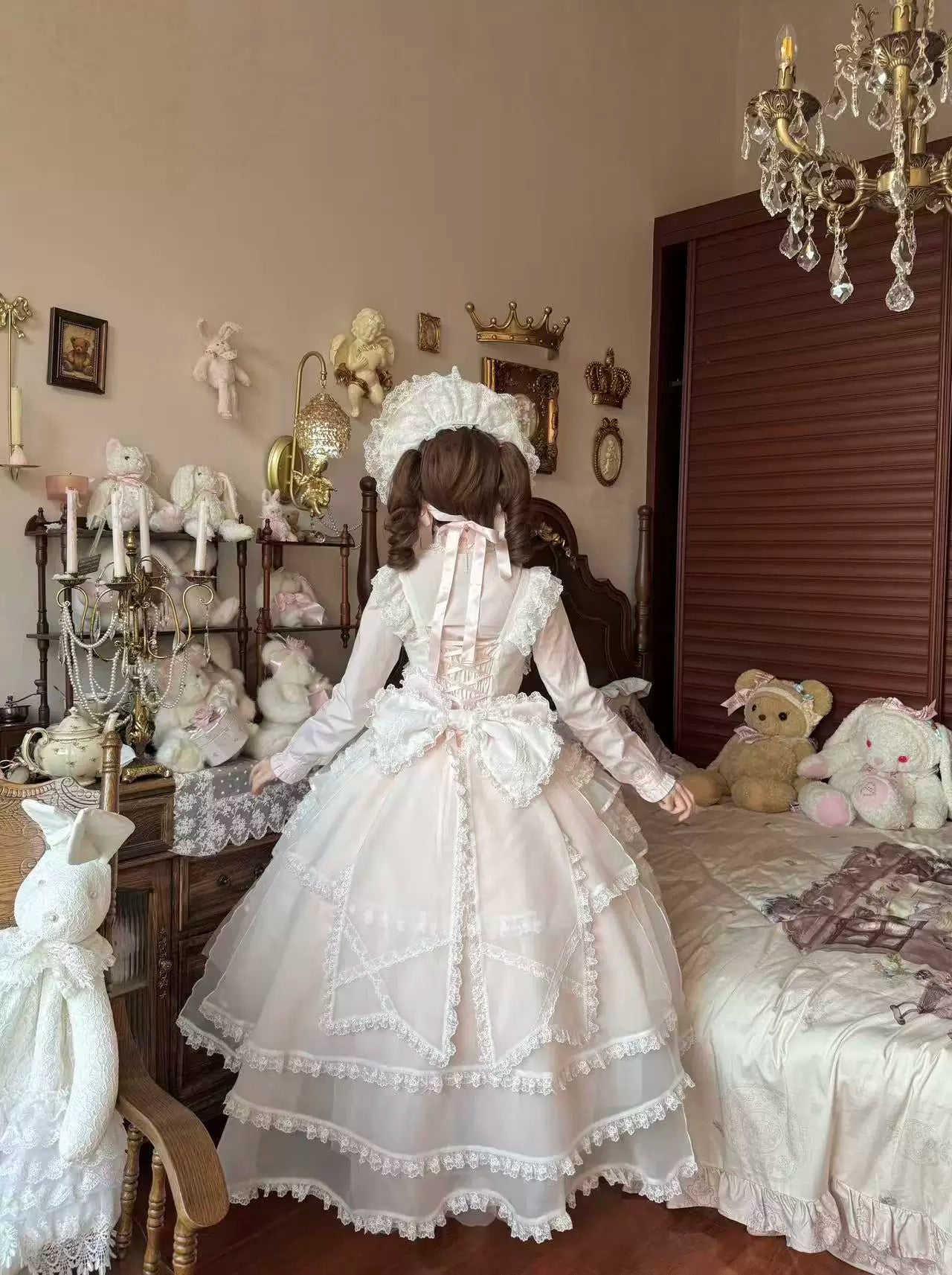 Sakura Snow Love Song - Wedding Sweet Lolita JSK Dress, Lace & Bows Details 44530:812437