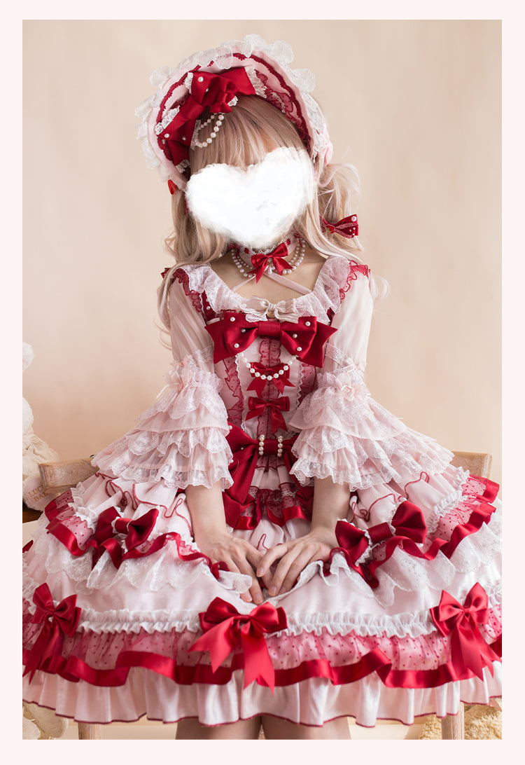 Sakurahime~Ribbon Strawberry~Sweet Lolita JSK and BNT with Old School Lolita Style 42537:744378