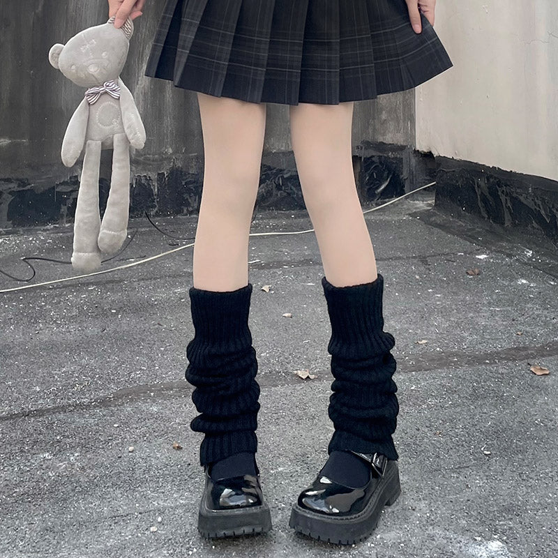 Hua Nai Cat - Winter Lolita Long Socks Knit Thigh-High Foot Covers One Size Black - 70cm