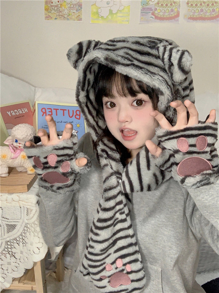 To Alice~Kawaii Lolita Cat Fur Patchwork Hoodie 0 grey hoodie 