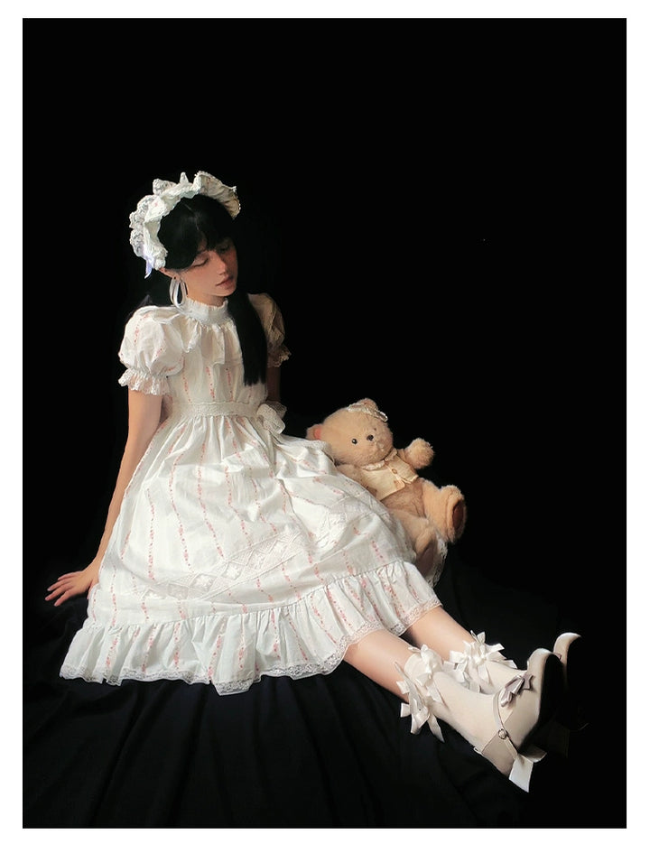 With PUJI~Annie's Dreamland~Cotton Lolita OP Dress Doll Collar Summer Dress   