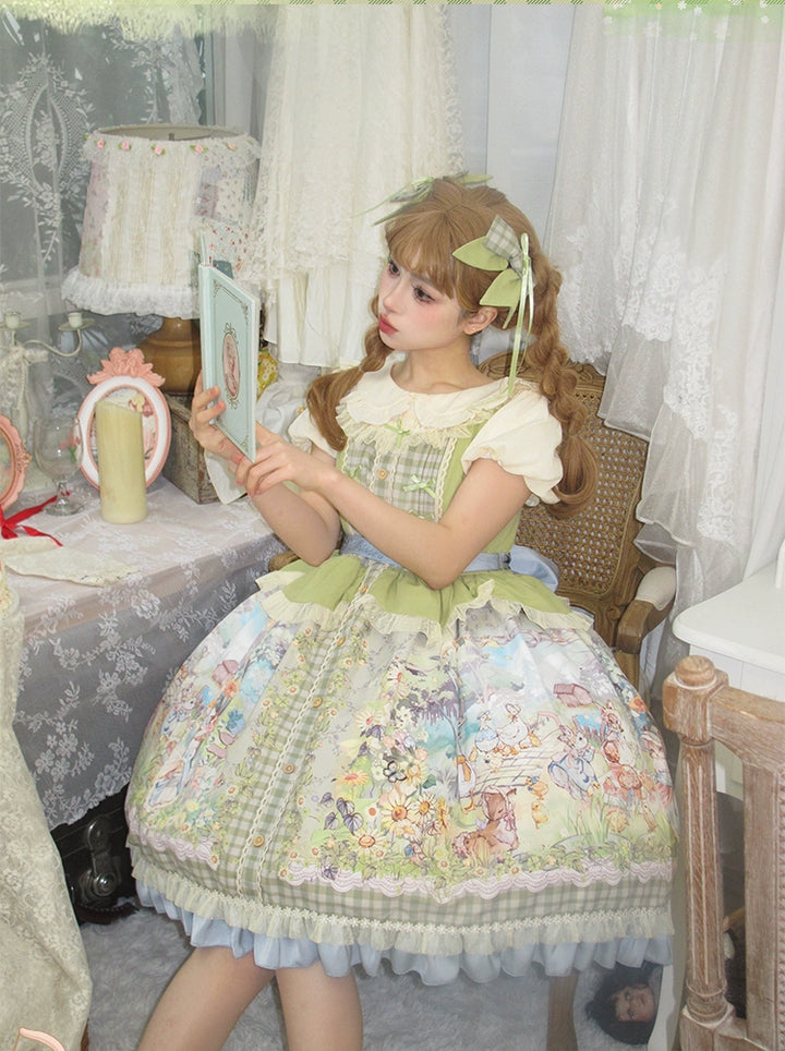 Strawberry Fantasia~Spring In The Air~Sweet Lolita JSK Green Lolita Dress S Spring is in the air jsk + a pair of side clips 