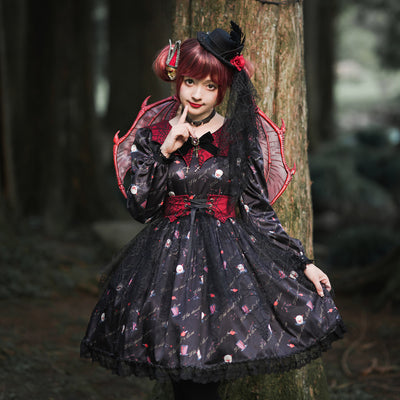 Miss Point~Gothic Lolita Clown and Bat Wings Print JSK Customized customized black 