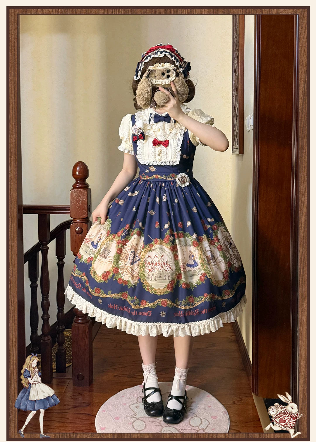 Down the Rabbit Hole - Daily Wear Classic Lolita OP & JSK Dress, Alice in Wonderland Print 46008:871957