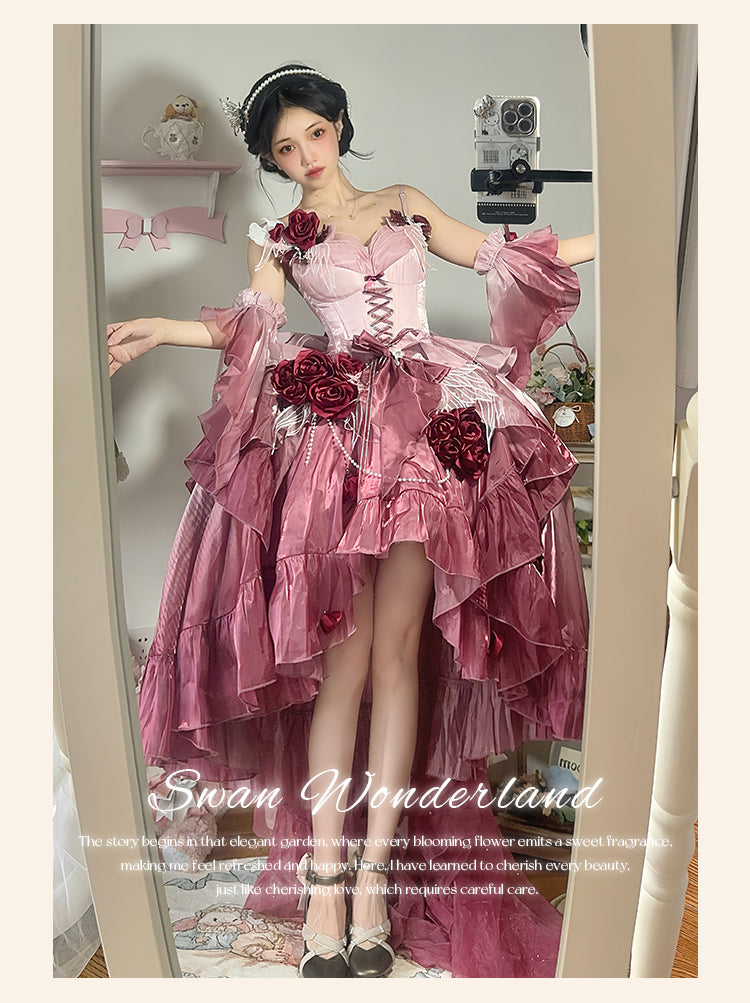 Meowing and Fruity~Swan Wonderland~Fairy Lolita JSK with High-Low Hem