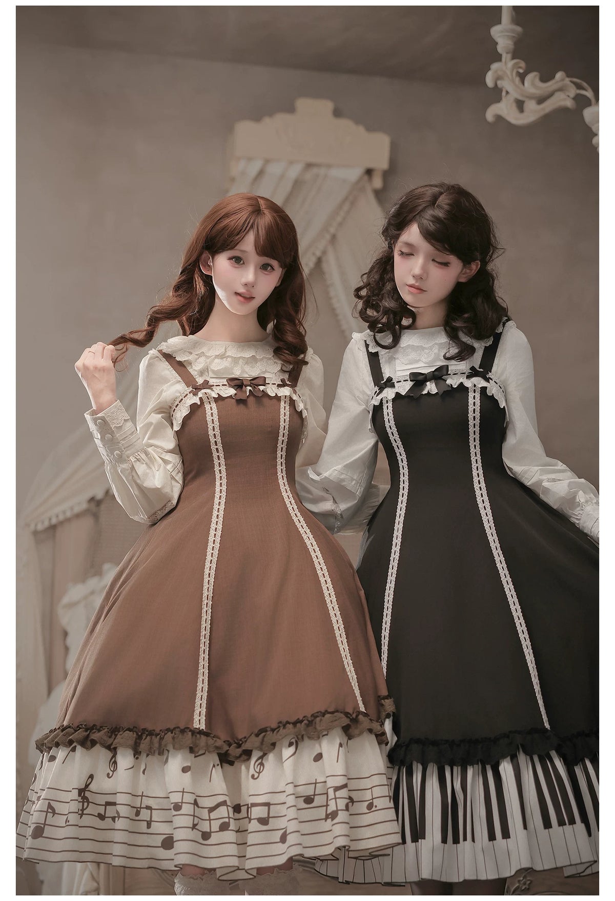 Solo Moment - Classic Lolita JSK & Blouse Dress Set, Piano Keys Print 45940:869029