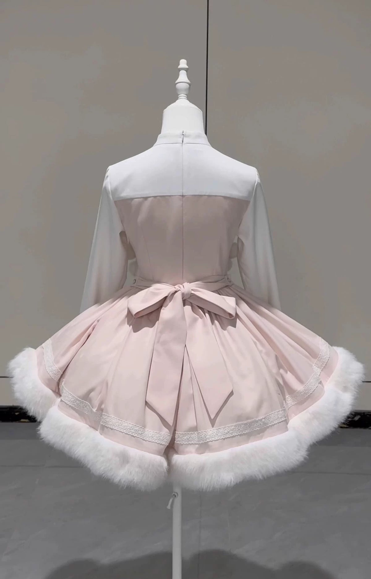 Sweet Dream Bunny - Sweet Lolita Cape & JSK Dress Set, Faux Fur Bunny Ear