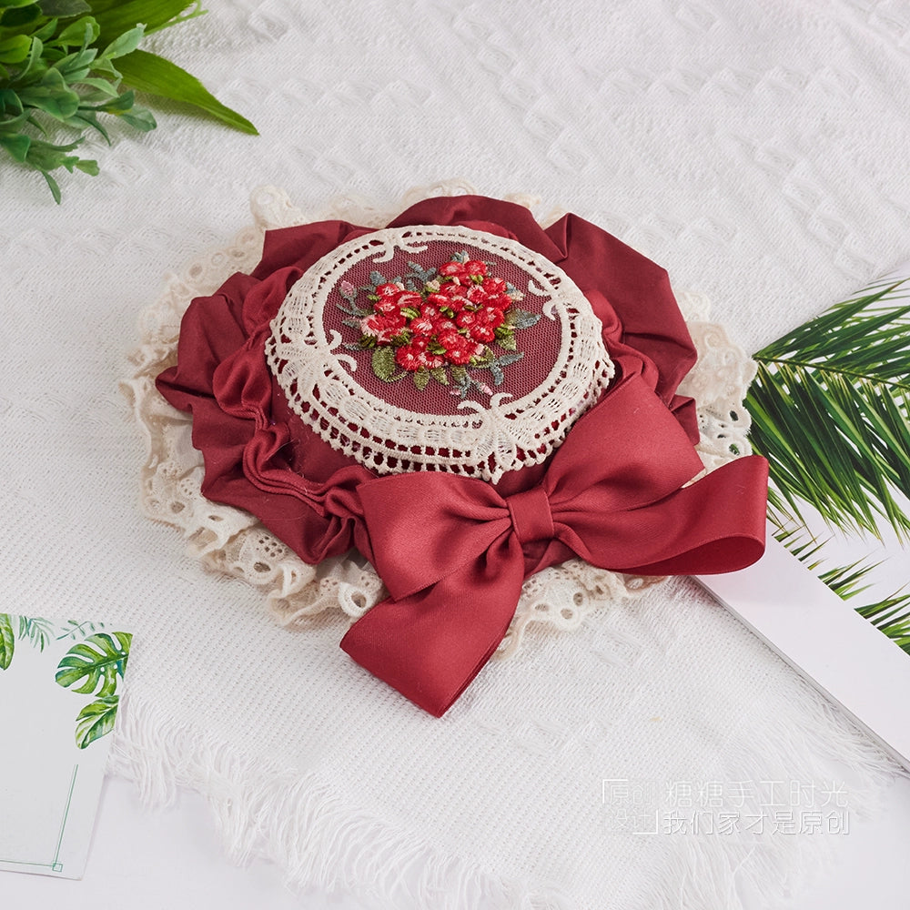 Sugar Time - Sweet Lolita Top Hat, Floral Embroidery