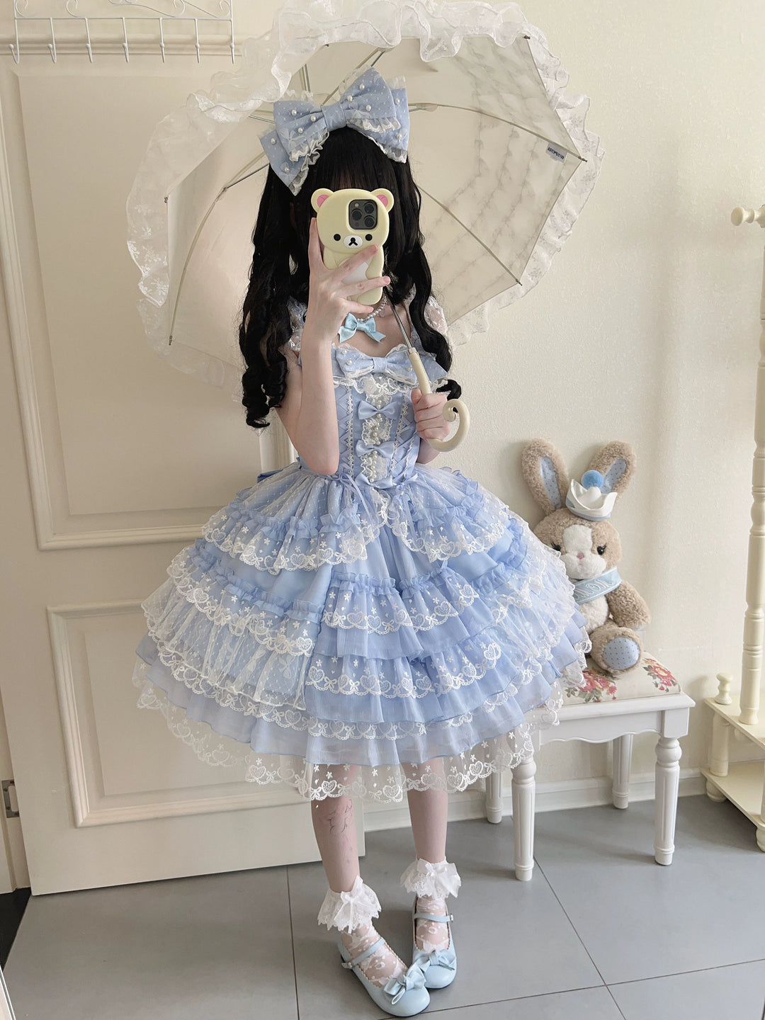 Sugar Girl~Love Overture~Sweet Lolita JSK Suit Tiered Ruffles Dress Blue JSK only S One piece