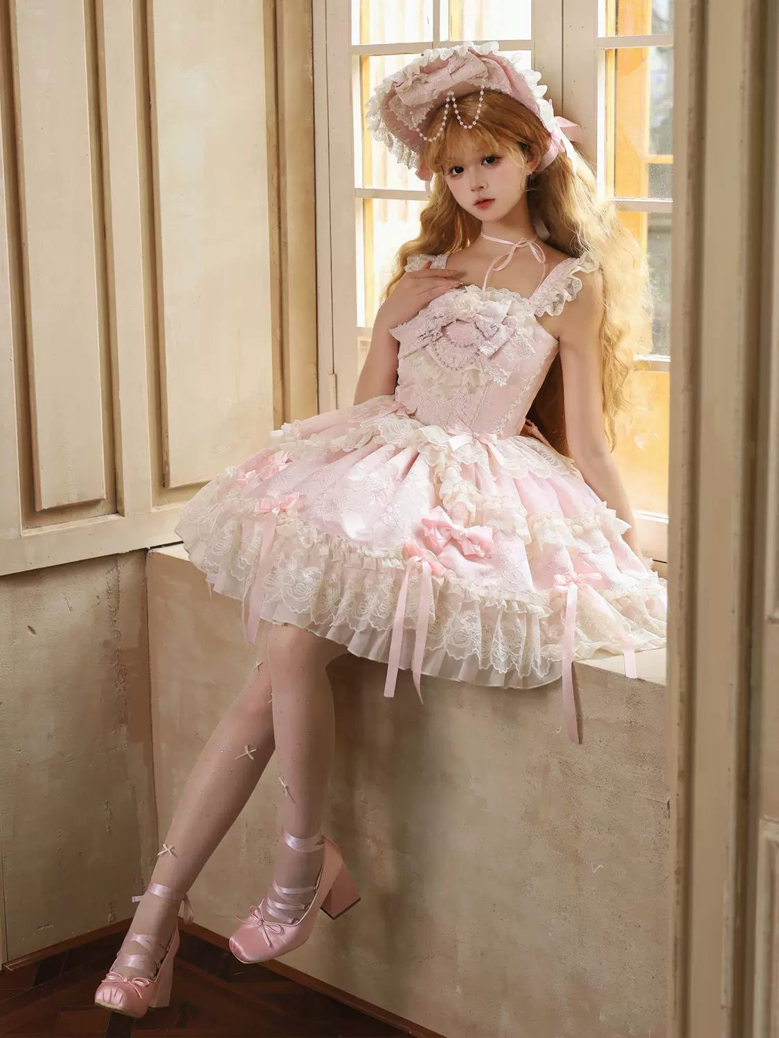 Blooming Love - Ballet-inspired Sweet Lolita JSK Dress, Lace & Bows