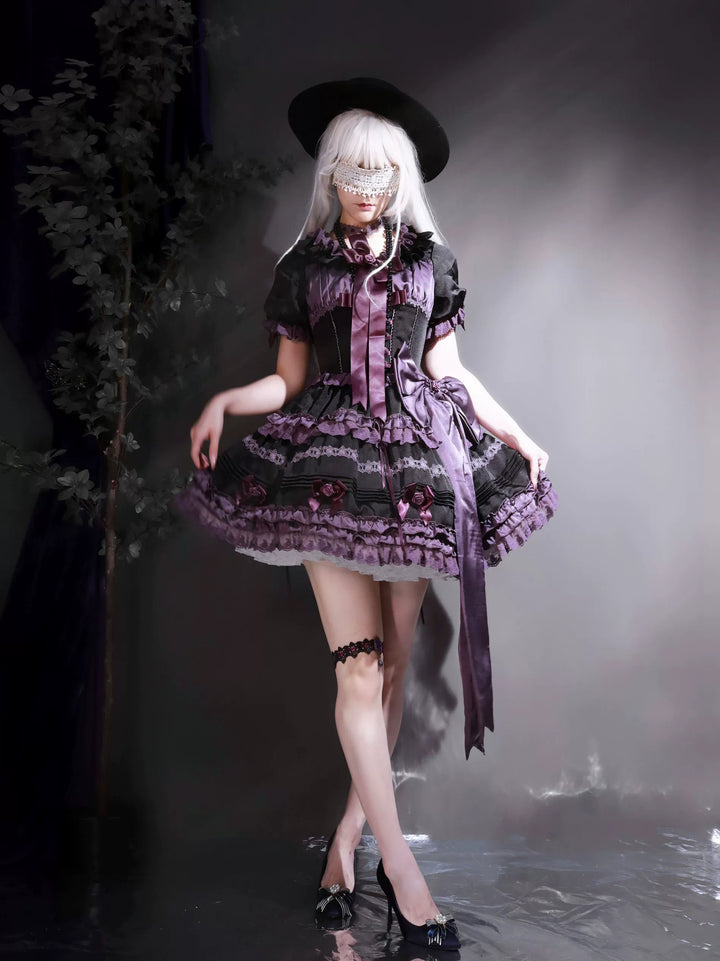 Uncle Wall Original~Stacked Black Currant~Gothic Lolita OP Dark Adjustable Lolita Dress   