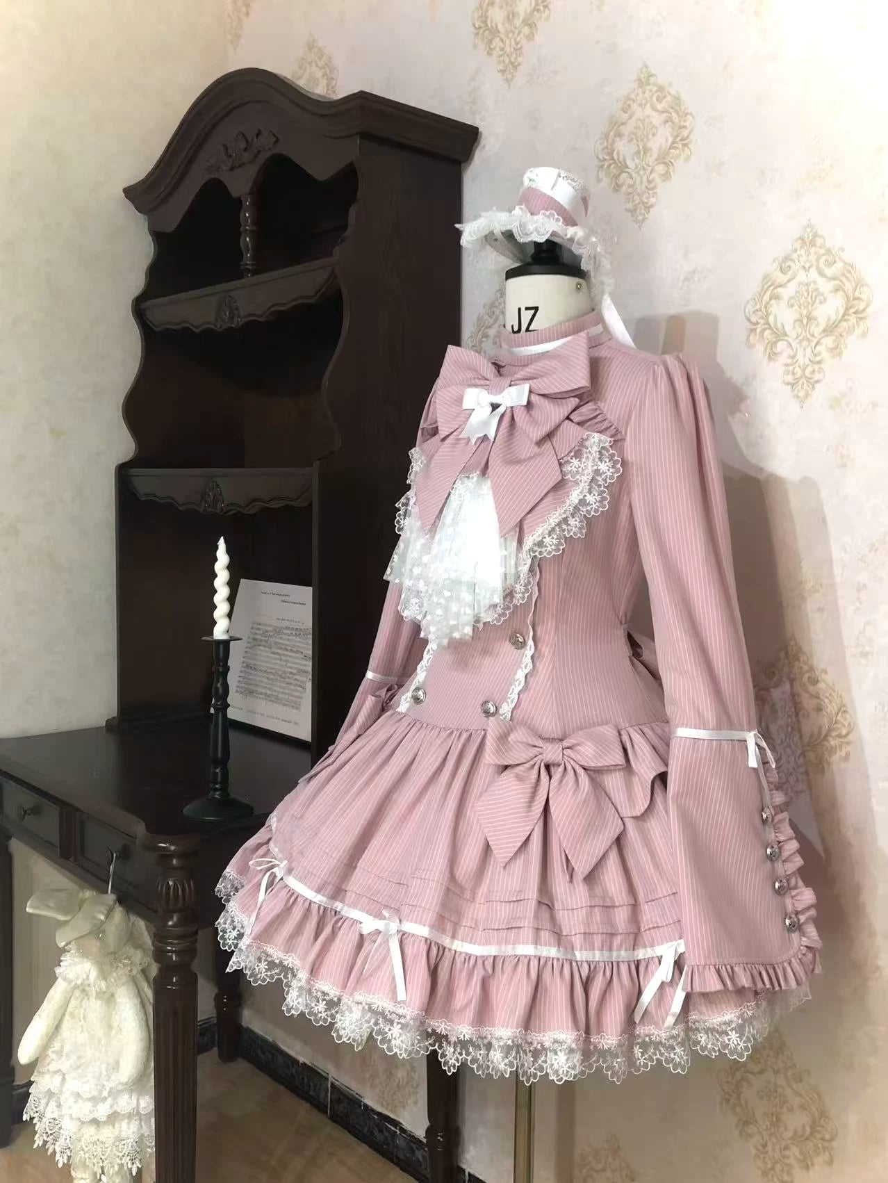 Phantom Kitty - Old School Lolita Low Waist OP Dress, Lace & Bow (2XL L M S XL XS) 45119:836221