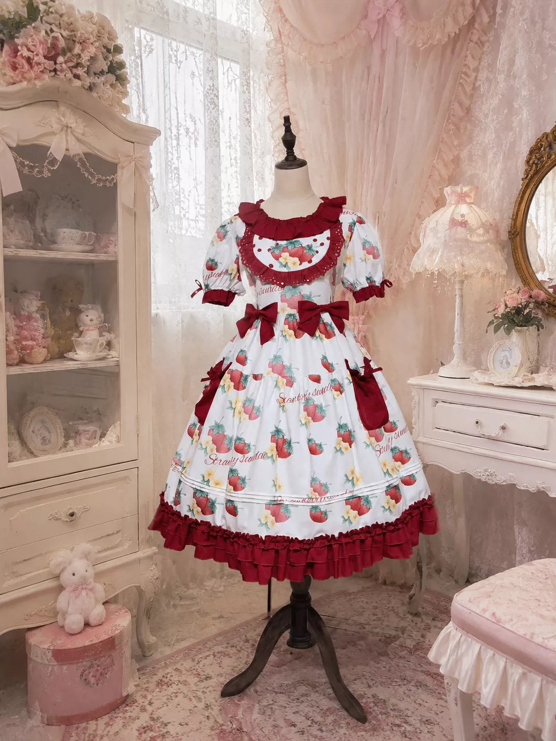 Sweet Berry Tidings - Plus Size Sweet Lolita OP Dress, Strawberry Print 45851:865355