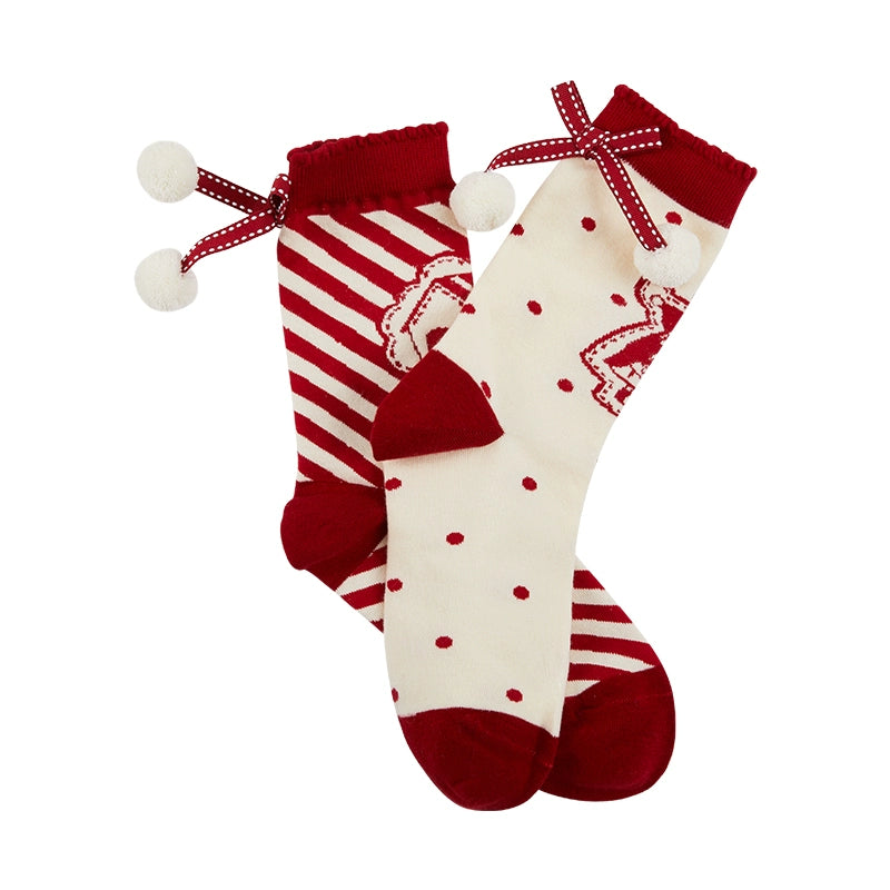 (Buyforme)Summer Fairy~Red Riding Hood Series Accessories Flower Hairband Bnt Brooch Socks Pre-order Free size socks- red