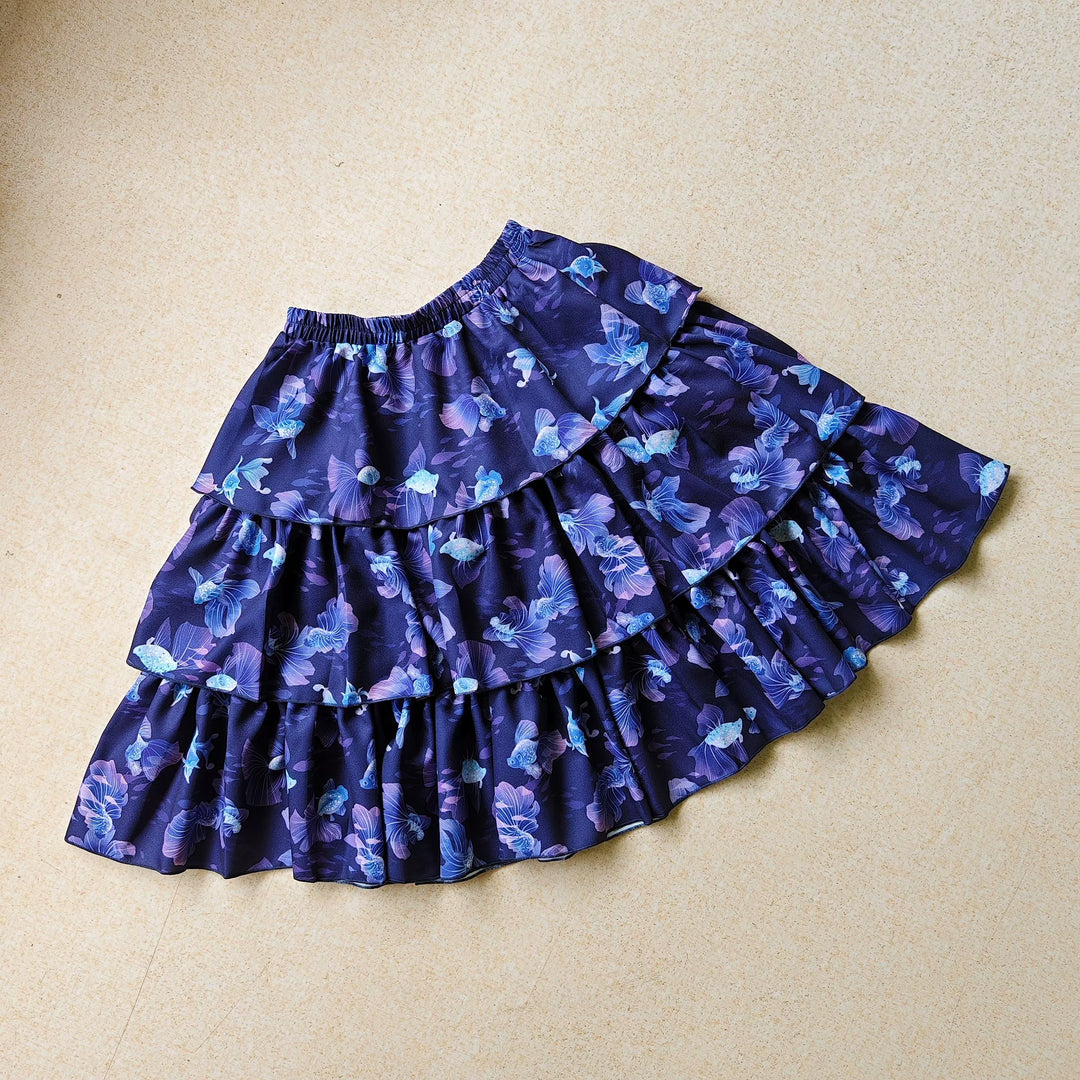 Magic Tea Party~Cotton Lolita SK Multiple Patterns Lolita Skirt Collection M Swimming Fish Playing in Dream - Three Layers - Purple 