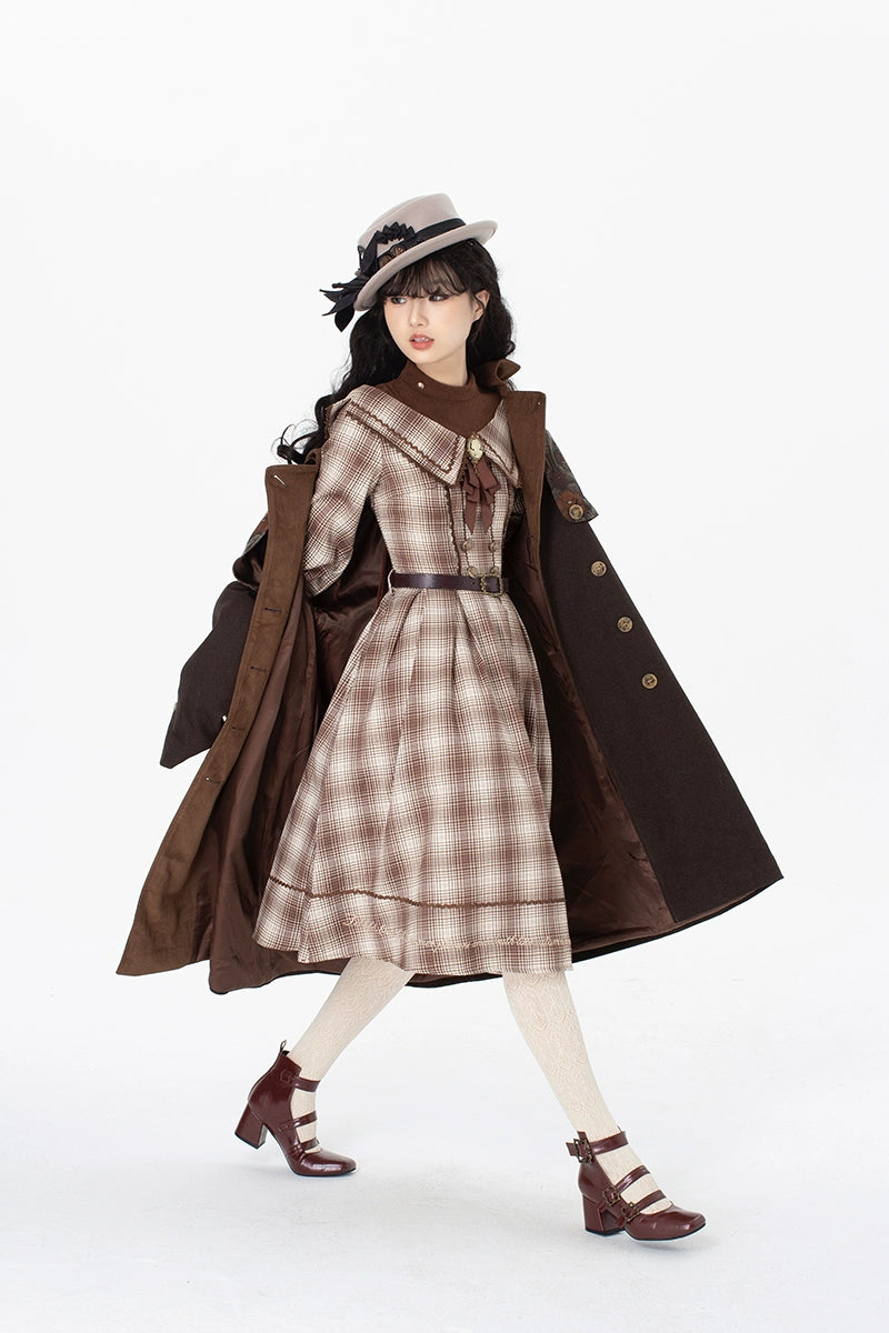 ZeeYe~Maple Dan Bai Lu~Classic Lolita Plaid Dress Long Sleeved OP 41384:692698