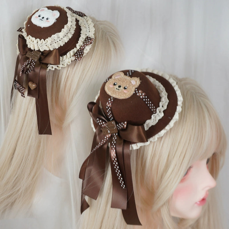 MaoJiang Handmade~Kawaii Lolita Headdress Chocolate Brown Top Hat