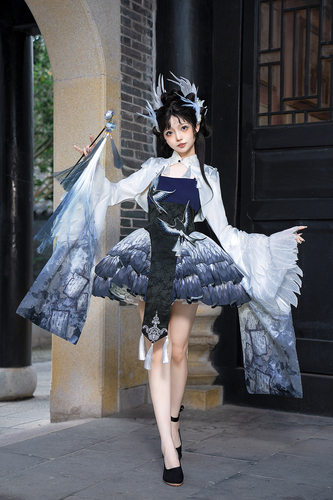 Letters from Unknown Star~Blue Feather Sparrow~Qi Lolita JSK Set with Bolero JSK + Bolero S