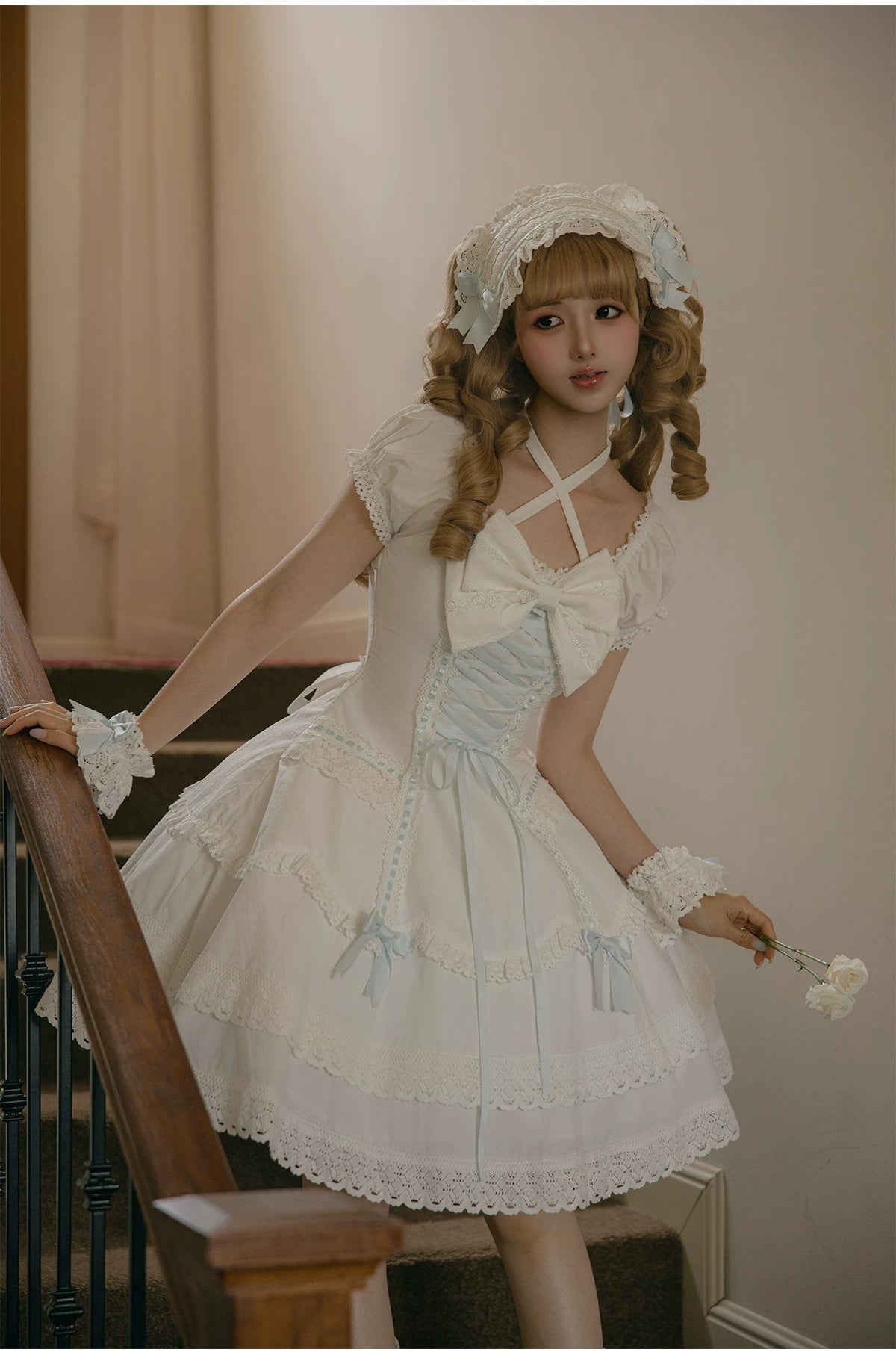 Showa Sweetheart - Old School Lolita OP Dress, Ruffled Lace Hem 45887:866764