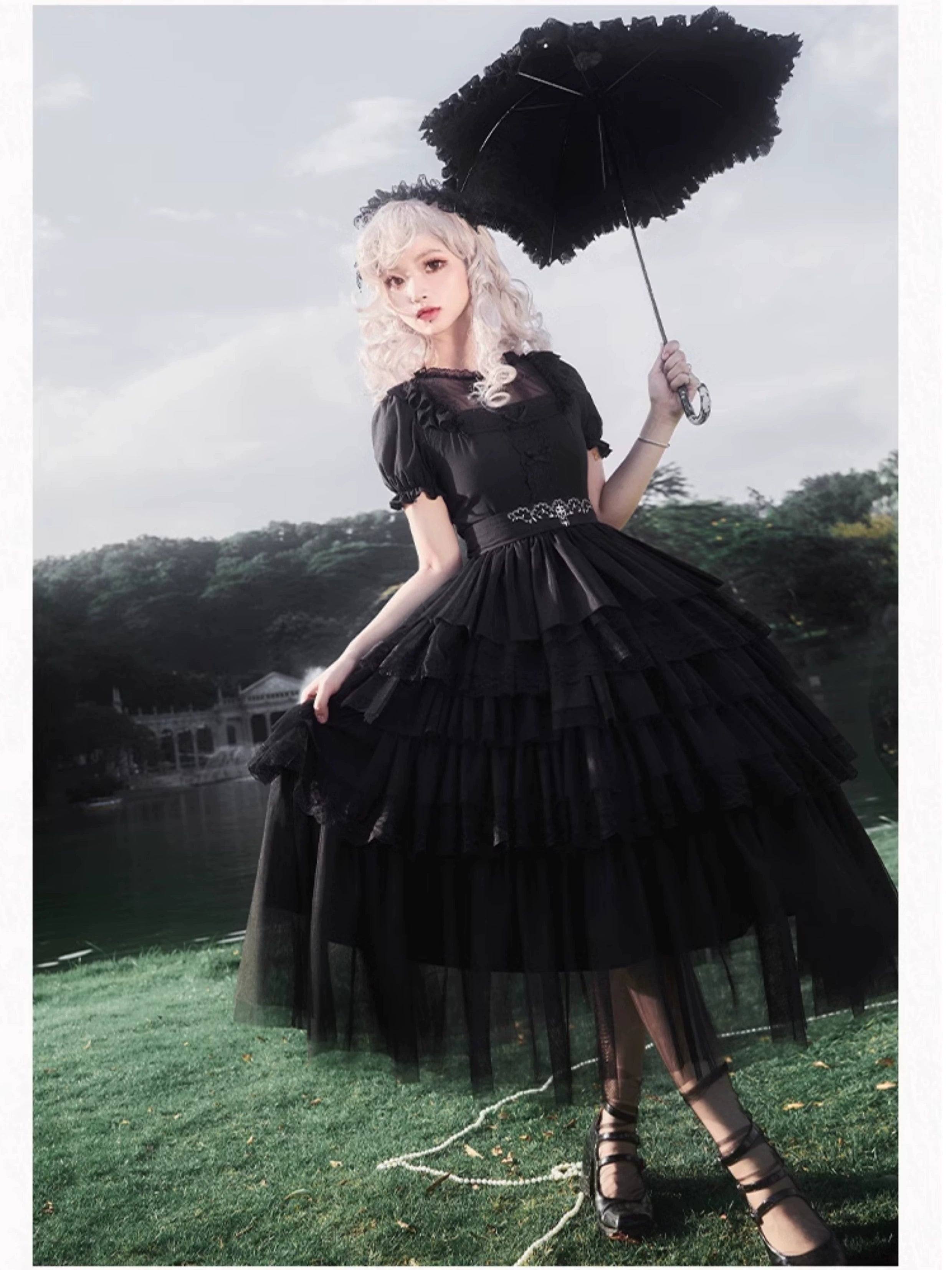With PUJI - Ivory Tower Enhance - Elegant Lolita JSK Dress Tiered Drawstring OP 38798:601574