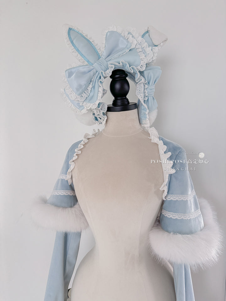 POSHEPOSE~Chuling Swan Lake~Sweet Lolita JSK Set Velvet Blue Dress for Prom 42865:755877