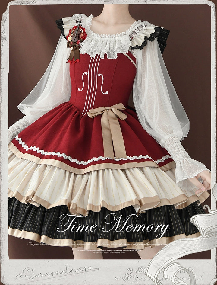 Time Memory~Layered Heart~Sheer Classic Shirt with Mutton Sleeves & Polka Dot