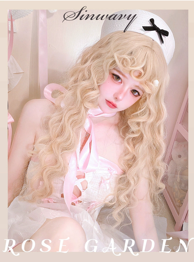 Sinwavy~Sweet Lolita Curly Wig Creamy Gold Bangs Wool Roll Wig   