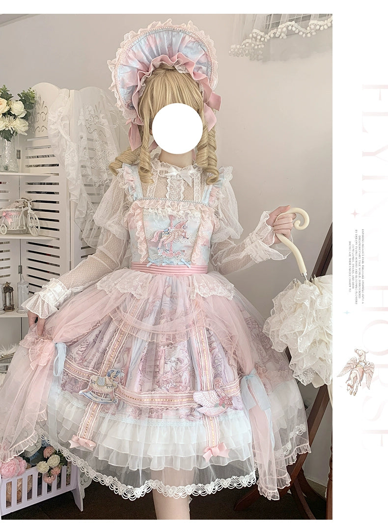 Urtto~Pegasus Park~Sweet Lolita JSK Dress Dual Color Princess Lolita Dress Set