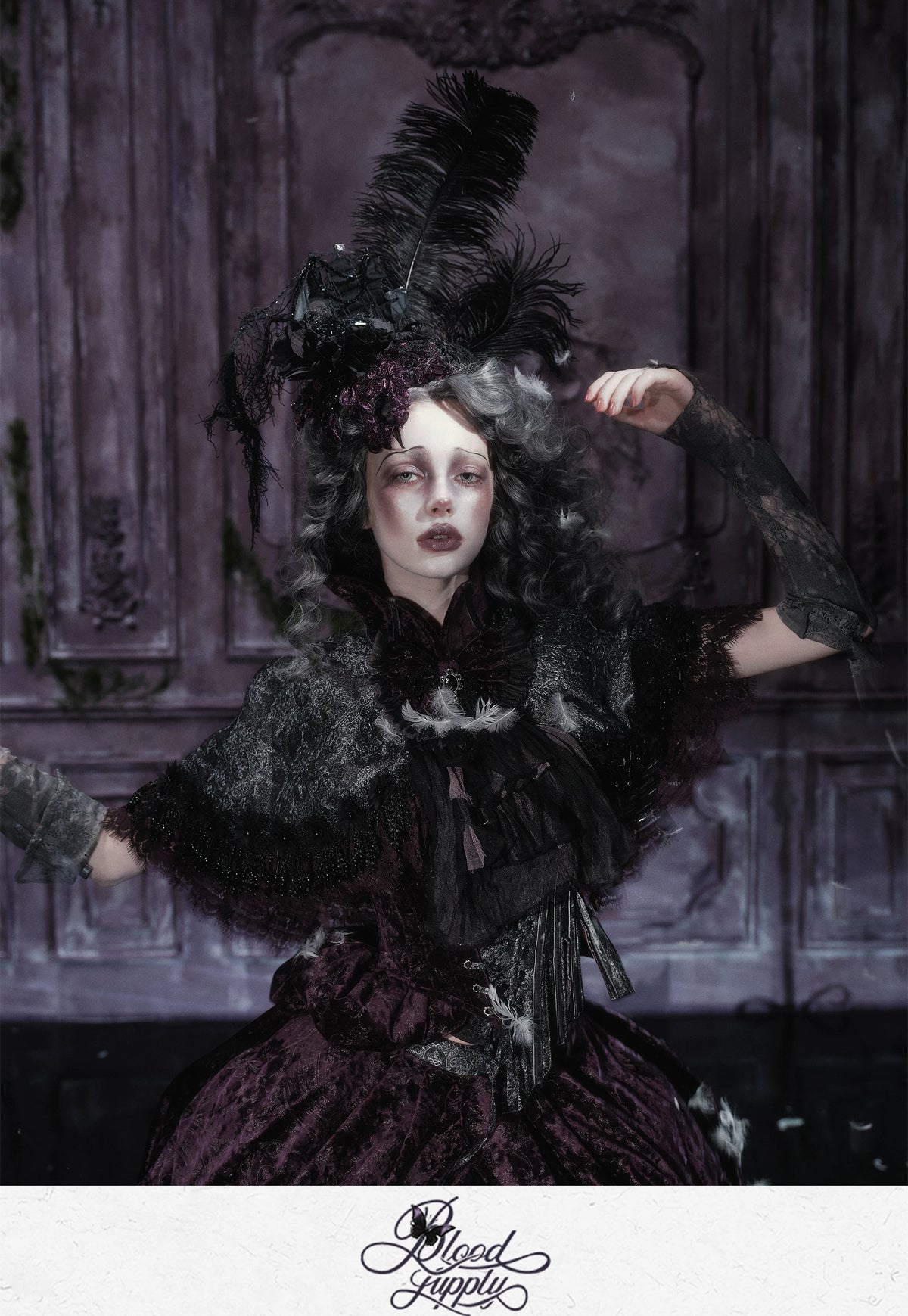 Undead's Gift - Halloween Gothic Lolita Sailboat Top Hat, Feather & Lace 46022:872783