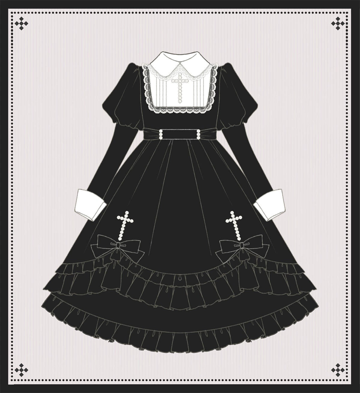 Your Princess - Gothic Lolita Velvet Maid OP Dress, Pearl Cross Accents 44047:794482