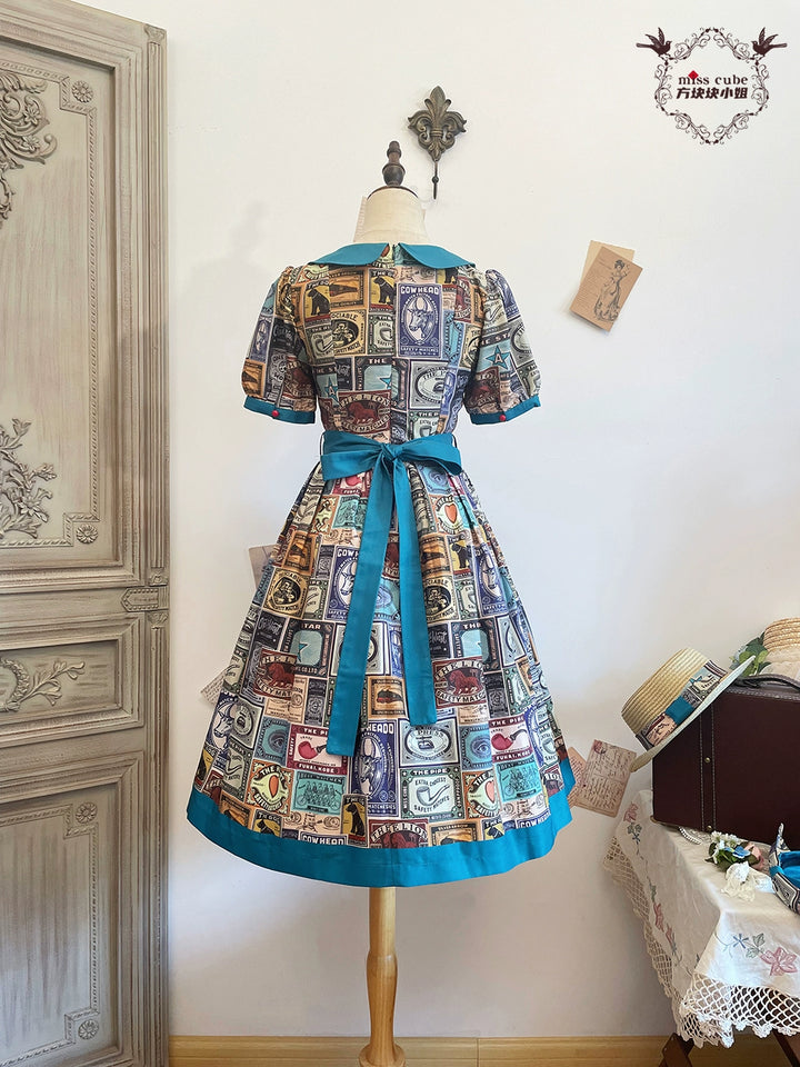 Miss Cube - Antique Label - Retro Lolita OP Dress Short Sleeve Dress 35660:498654