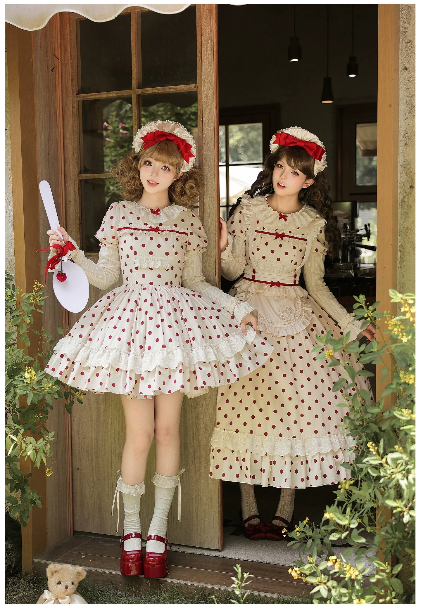 Polka Dot Lollipop - Cotton Old School Lolita Polka Dot OP Dress 45768:861545