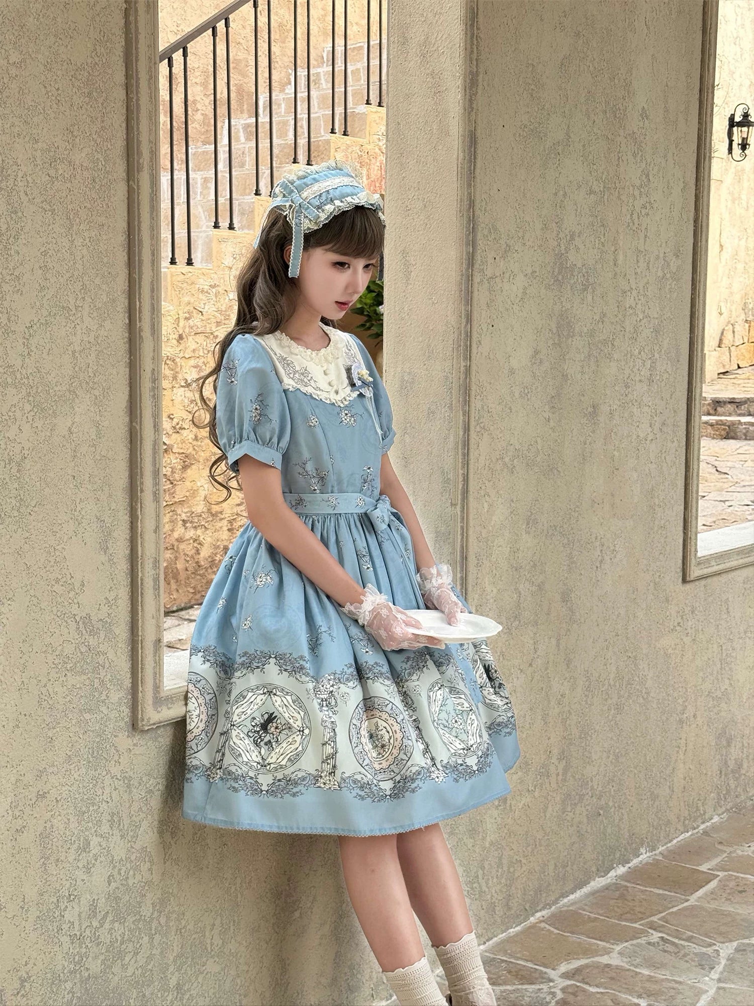 Small Porcelain Plate - Classic Lolita Plate Print OP, Embroidered Collar 45786:862762