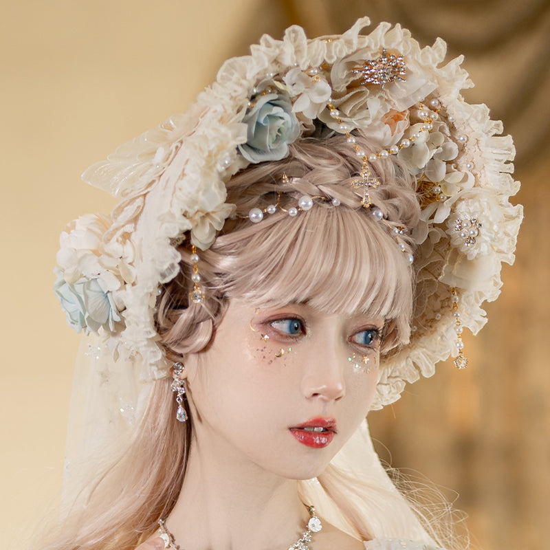 Cat Fairy~Gorgeous Lolita Tea Party Necklace, High Heels Shoes and BNT Hat apricot BNT hat with veil  