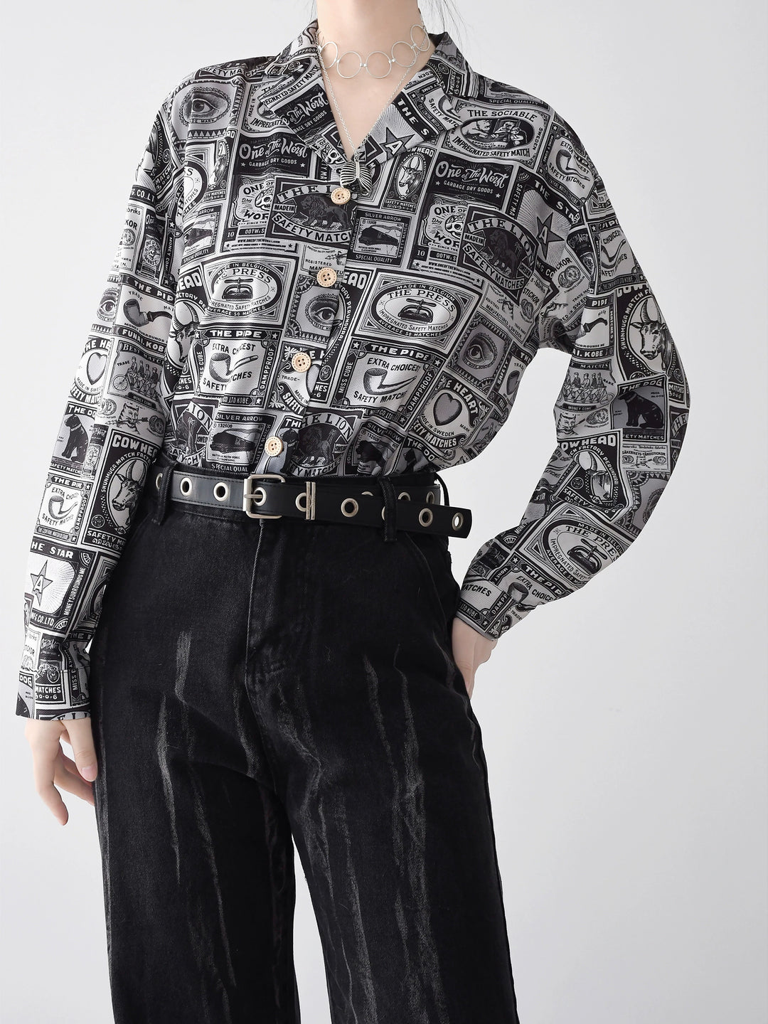 Miss Cube - Antique Label - Retro Lolita Shirt American Customized Loose Print Blouse 35672:497580