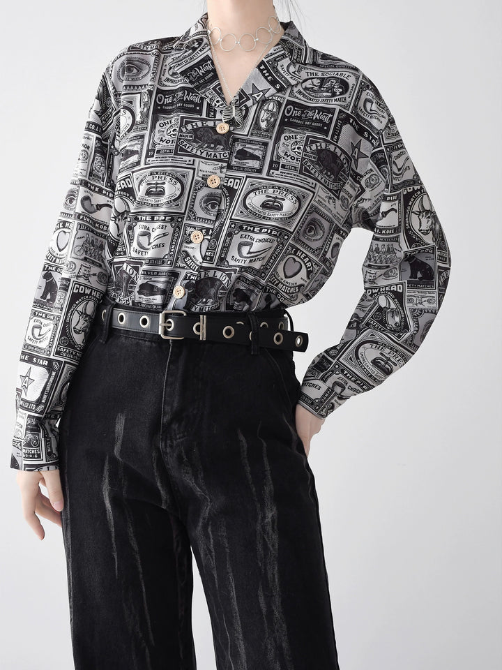 Miss Cube - Antique Label - Retro Lolita Shirt American Customized Loose Print Blouse 35672:497580