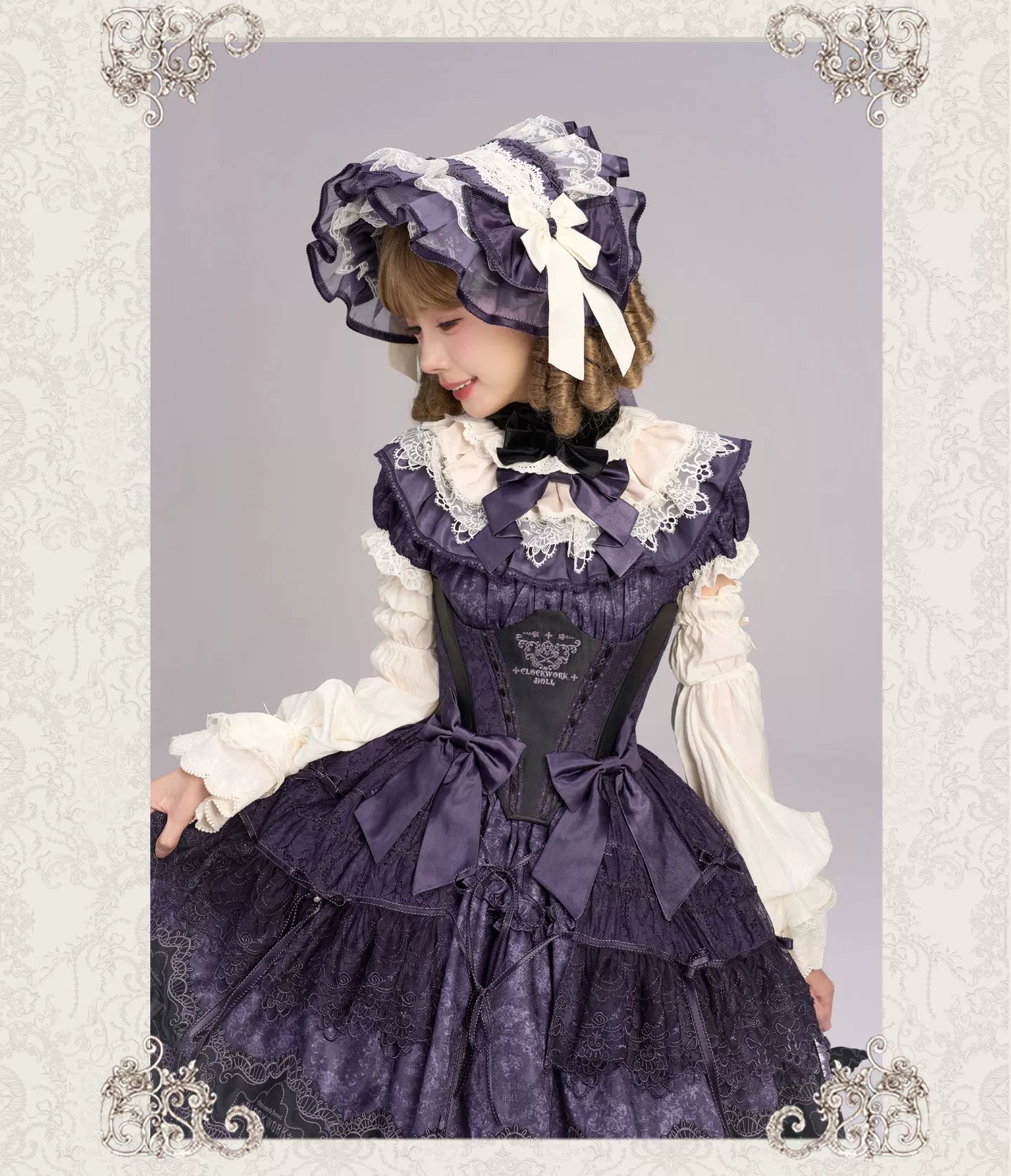 Clockwork Doll - Gothic Lolita Printed Dress, Lace & Bows 45186:839254