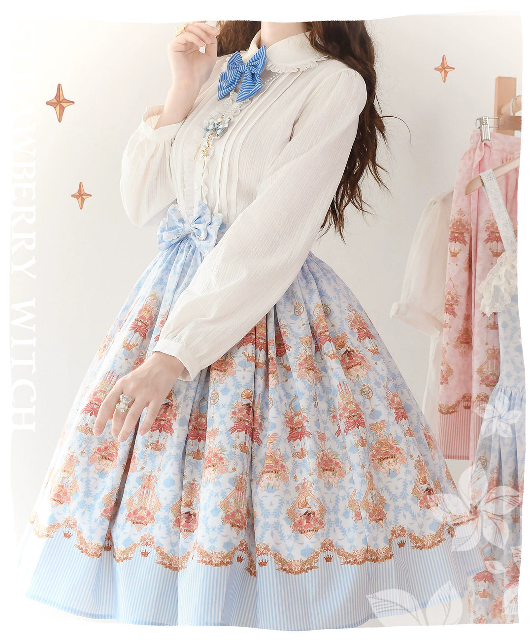 Strawberry Witch~Rose Garden Bunny~Daily Lolita Rose Bunny Printing OP JSK Dress Set   