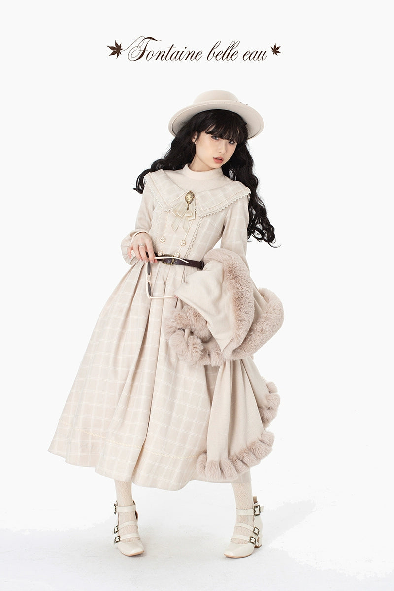 ZeeYe~Maple Dan Bai Lu~Classic Lolita Plaid Dress Long Sleeved OP