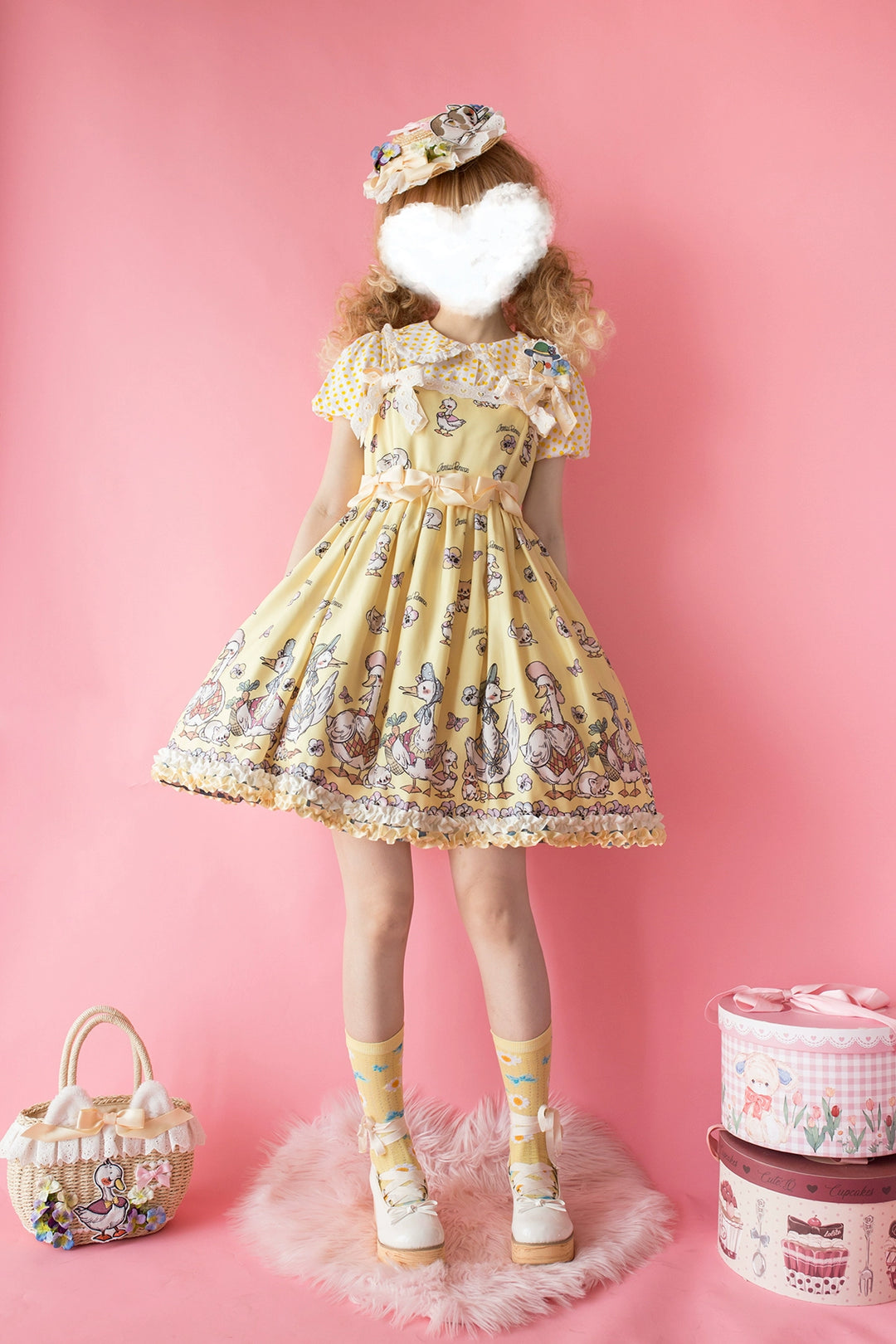 Chemical Romance~Hello Duck~Kawaii Lolita JSK Duck Print Lolita Dress S Yellow print Grid