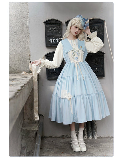 With PUJI~Flower in Fog~Elegent Lolita OP Dress Embroidery Spring Dress   