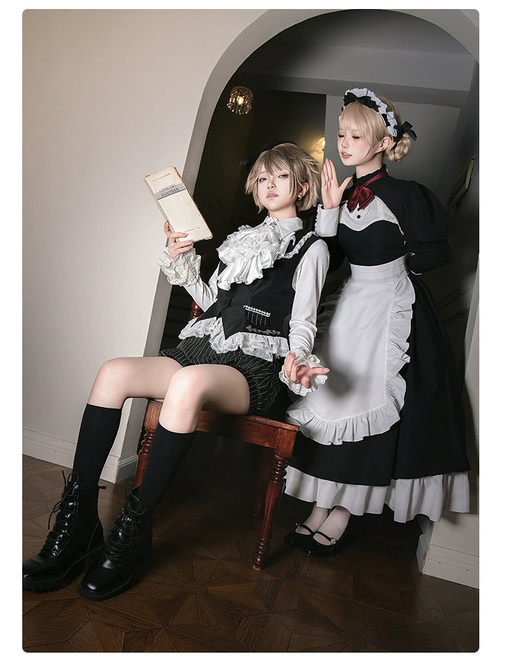 With PUJI~Night Banquet~Ouji Lolita Outfit/Maid Lolita OP Twin Lolita Suit   