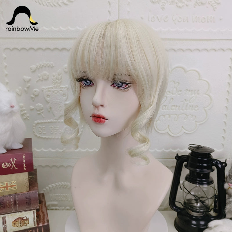 RainbowMe~Kawaii Lolita Curly Short Wig creamy gold  