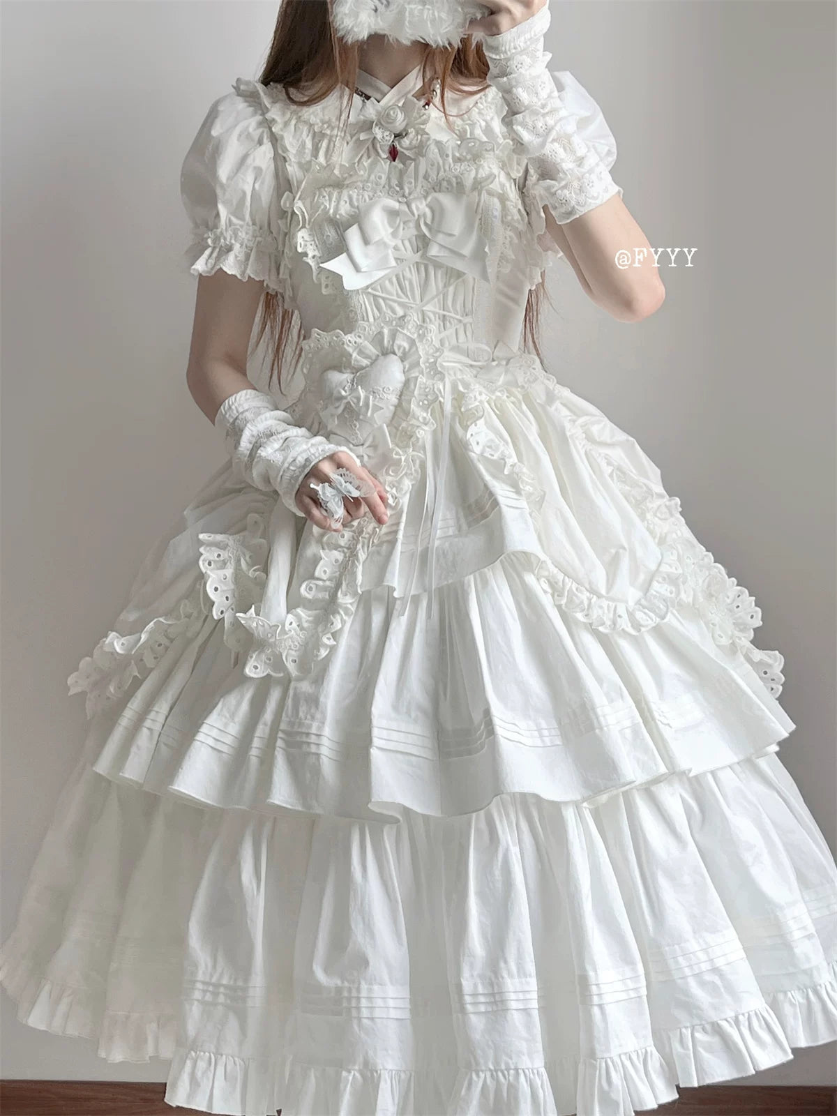 Cotton Gothic Lolita Long JSK, Drawn-up Hem 45213:841050