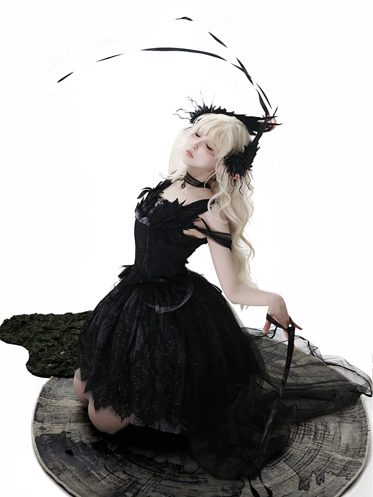 Your Princess - Star Swan Dream - Black Gothic Lolita JSK Dress, Swan Embroidery 43363:798587