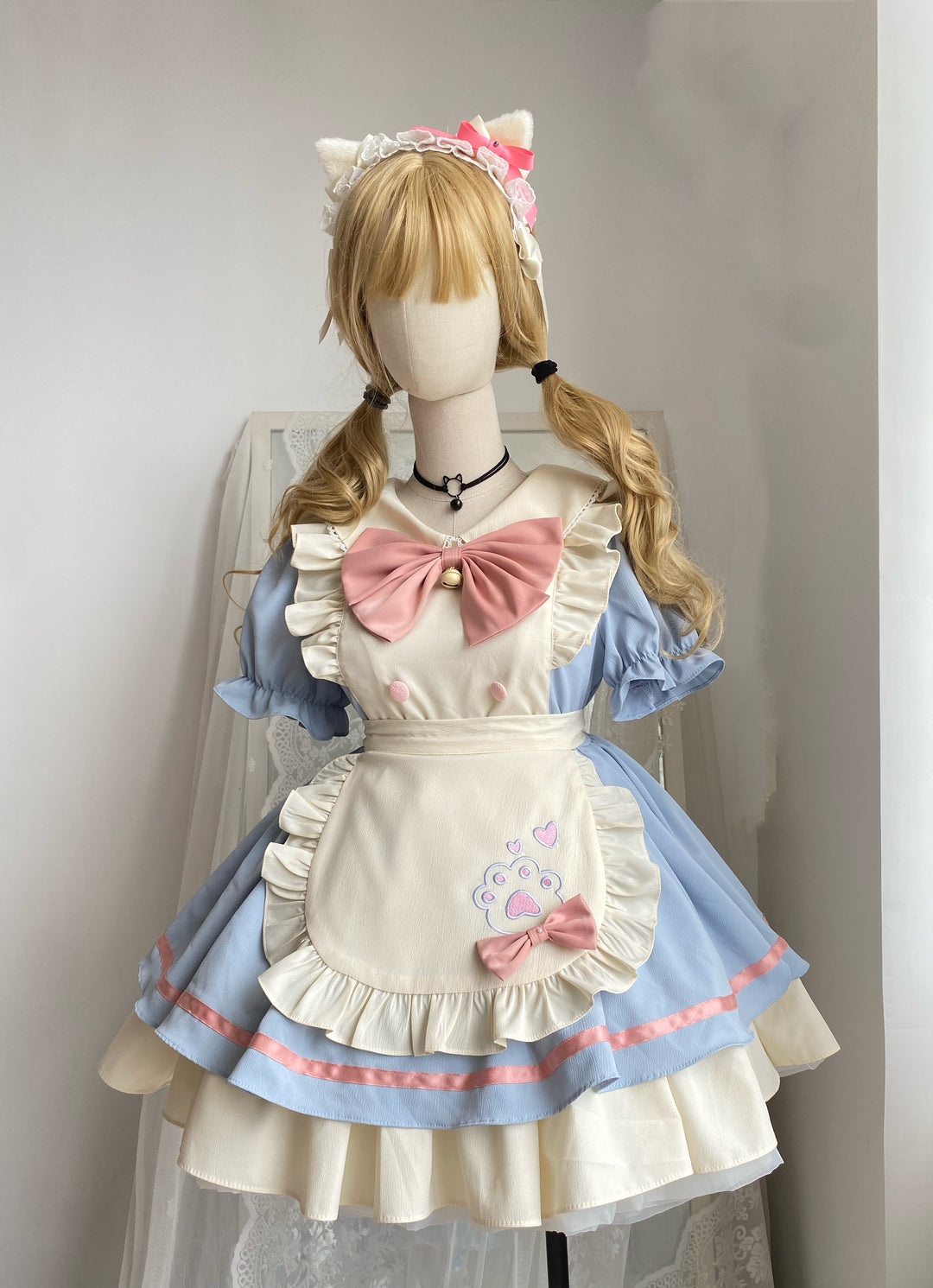 Qianmu~Cat Cafe~Maid Lolita OP dress with Detachable Bow and Apron 42405:739188